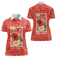 Aloha Hawaii Pua Aloalo Women Polo Shirt Hawaiian Hibiscus Flowers Stylized Stamp LT14 - Polynesian Pride