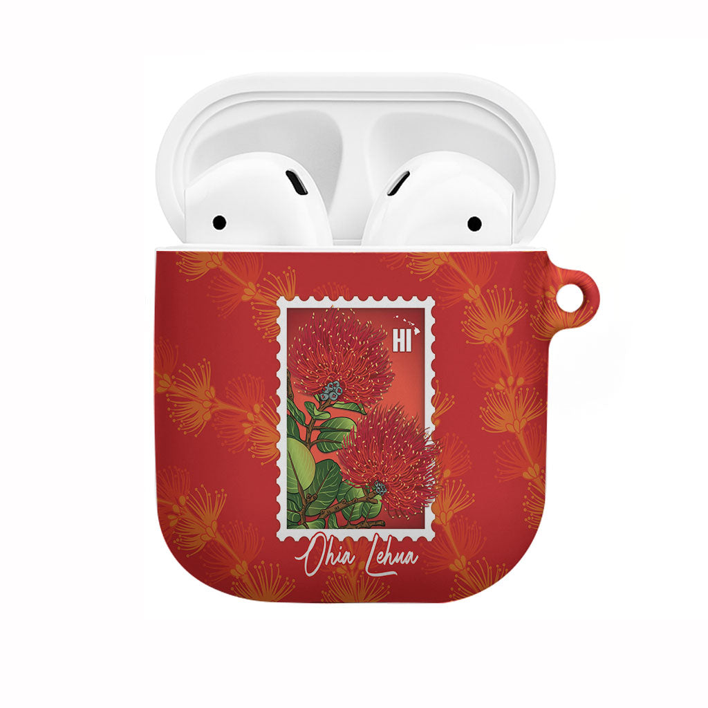 Aloha Hawaii Ohia Lehua AirPods Case Hawaiian Lei Stylized Stamp LT14 Red - Polynesian Pride