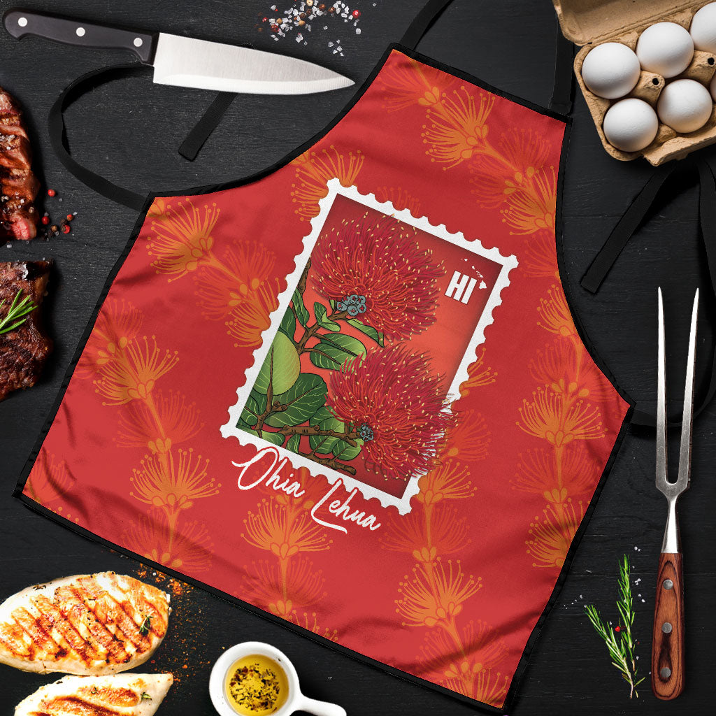 Aloha Hawaii Ohia Lehua Apron Hawaiian Lei Stylized Stamp LT14 Red - Polynesian Pride