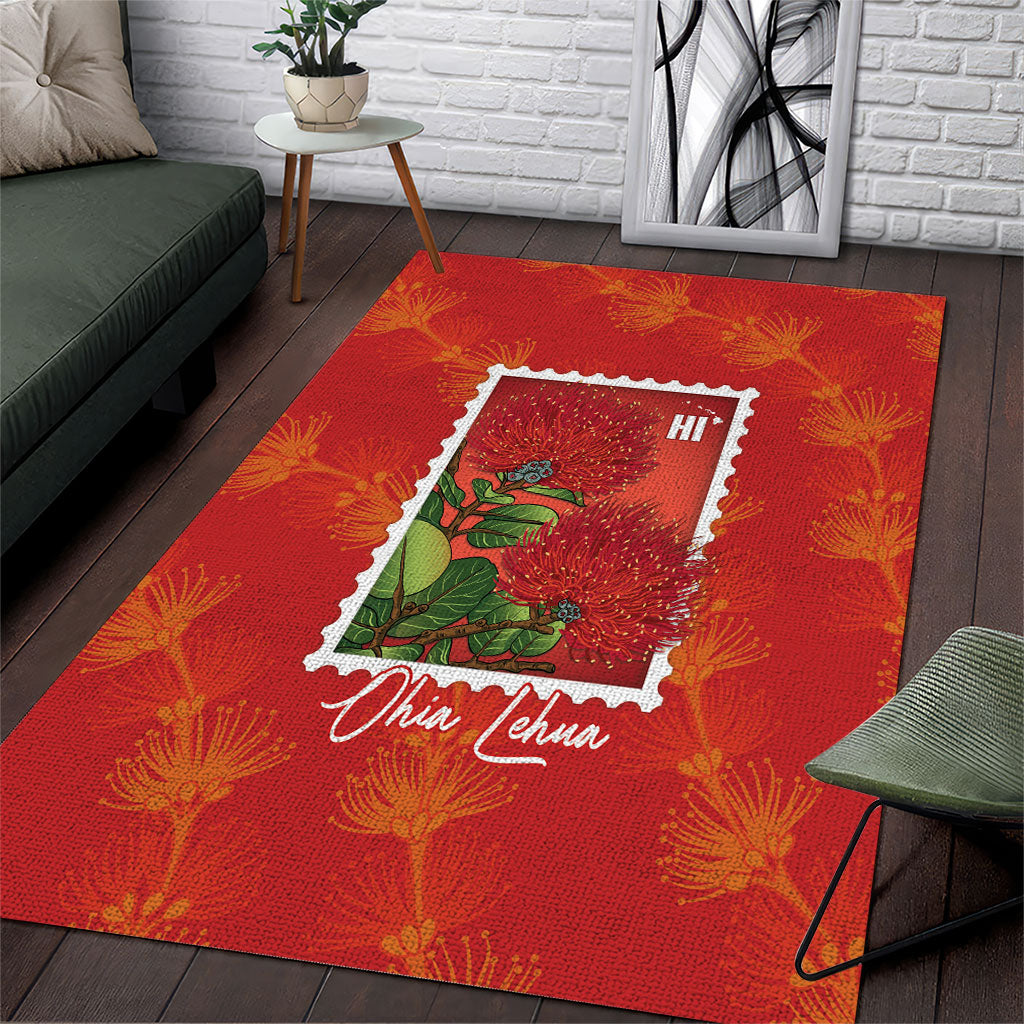 Aloha Hawaii Ohia Lehua Area Rug Hawaiian Lei Stylized Stamp LT14 Red - Polynesian Pride
