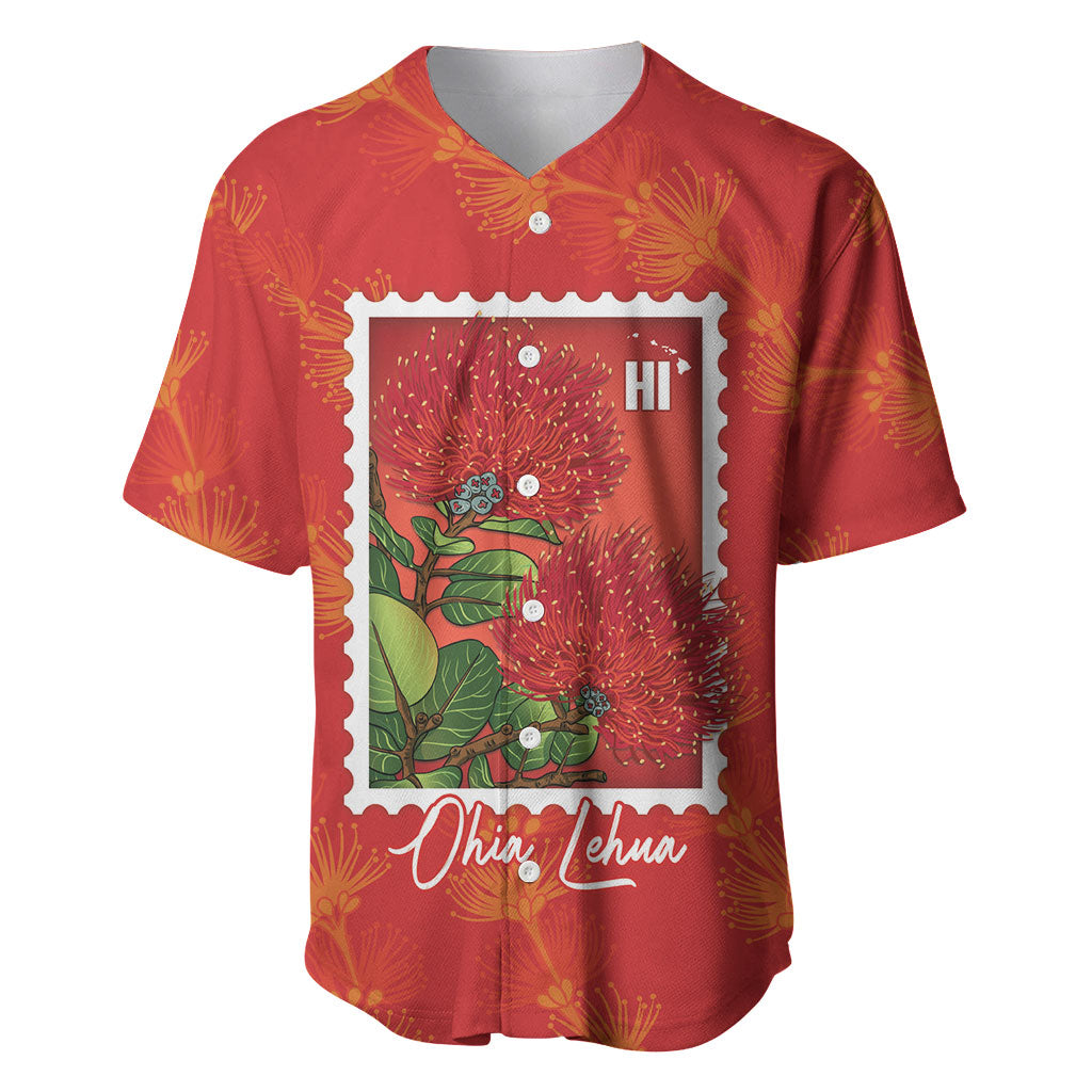 Aloha Hawaii Ohia Lehua Baseball Jersey Hawaiian Lei Stylized Stamp LT14 Red - Polynesian Pride