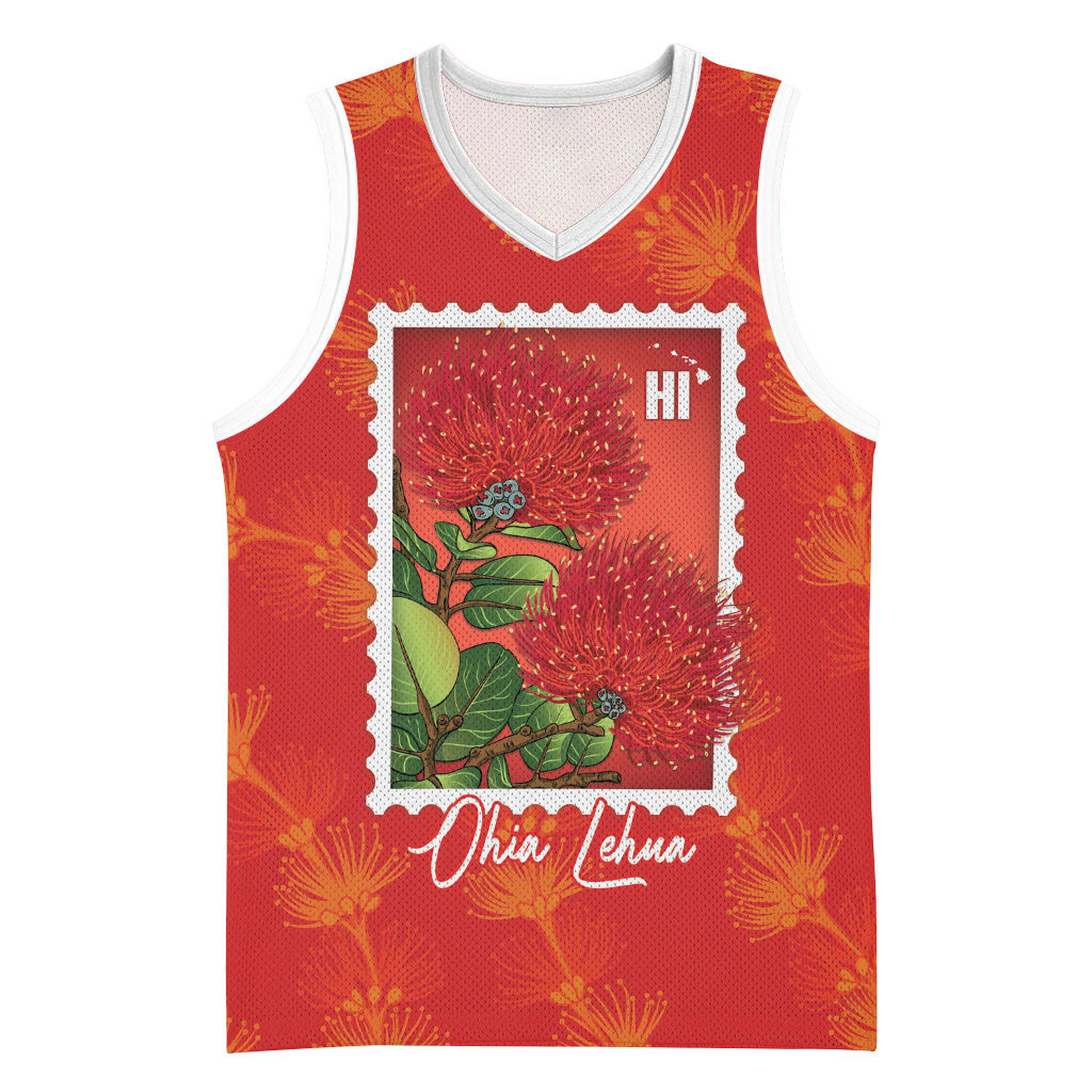 Aloha Hawaii Ohia Lehua Basketball Jersey Hawaiian Lei Stylized Stamp LT14 Unisex Red - Polynesian Pride