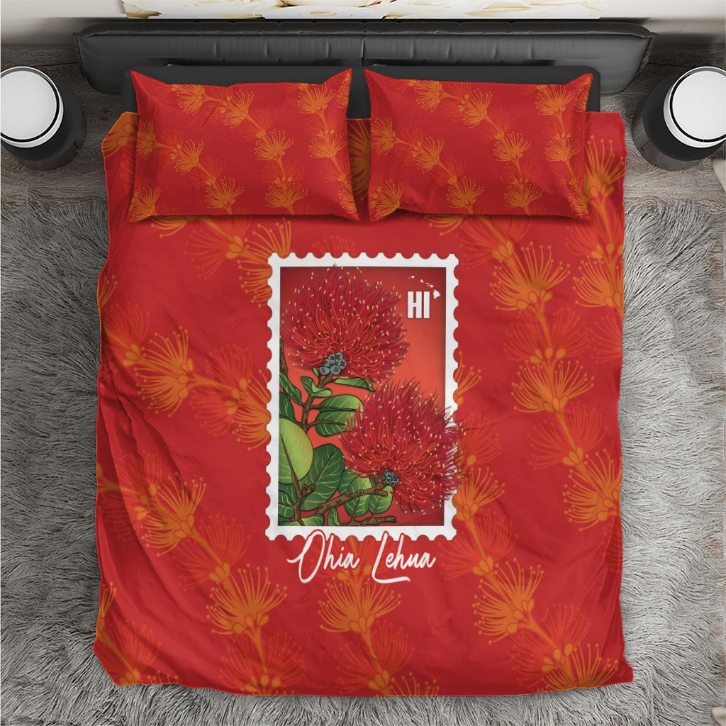 Aloha Hawaii Ohia Lehua Bedding Set Hawaiian Lei Stylized Stamp LT14 Red - Polynesian Pride
