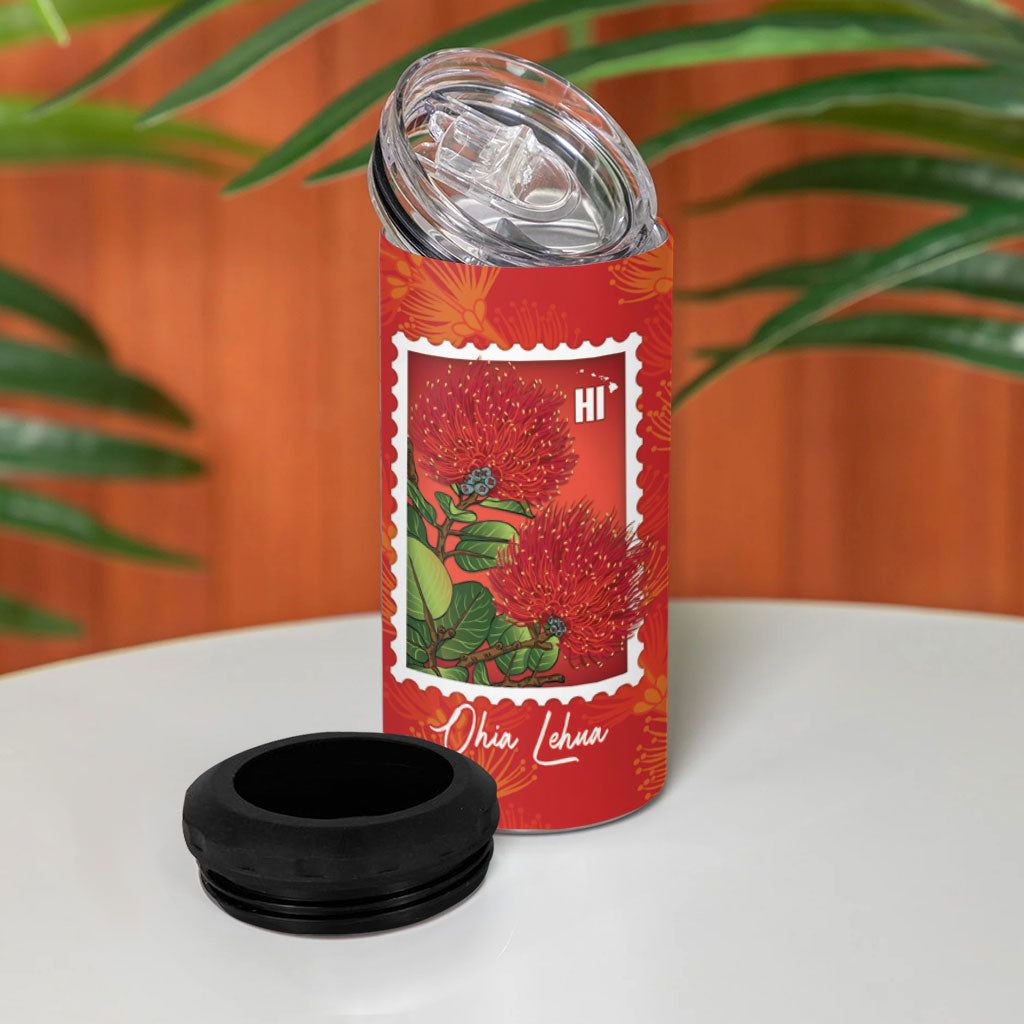 Aloha Hawaii Ohia Lehua 4 in 1 Can Cooler Tumbler Hawaiian Lei Stylized Stamp LT14 - Polynesian Pride