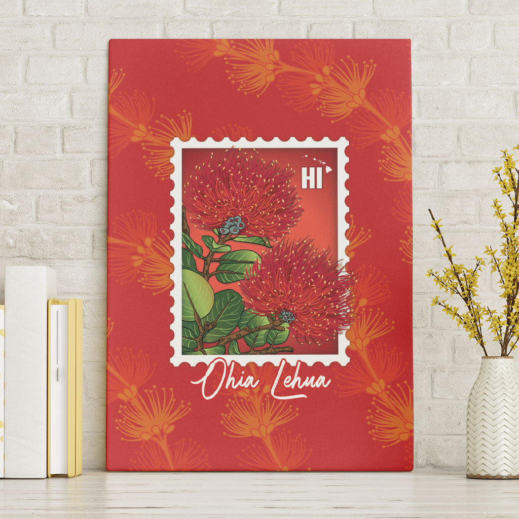 Aloha Hawaii Ohia Lehua Canvas Wall Art Hawaiian Lei Stylized Stamp LT14 Without Frame Red - Polynesian Pride