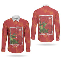 Aloha Hawaii Ohia Lehua Couples Matching Off Shoulder Maxi Dress and Long Sleeve Button Shirt Hawaiian Lei Stylized Stamp LT14 - Polynesian Pride