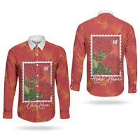 Aloha Hawaii Ohia Lehua Couples Matching Off Shoulder Short Dress and Long Sleeve Button Shirt Hawaiian Lei Stylized Stamp LT14 - Polynesian Pride