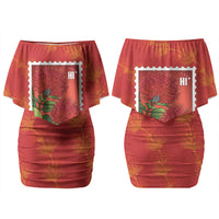 Aloha Hawaii Ohia Lehua Couples Matching Off Shoulder Short Dress and Long Sleeve Button Shirt Hawaiian Lei Stylized Stamp LT14 - Polynesian Pride