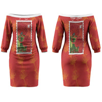 Aloha Hawaii Ohia Lehua Couples Matching Off The Shoulder Long Sleeve Dress and Long Sleeve Button Shirt Hawaiian Lei Stylized Stamp LT14 - Polynesian Pride