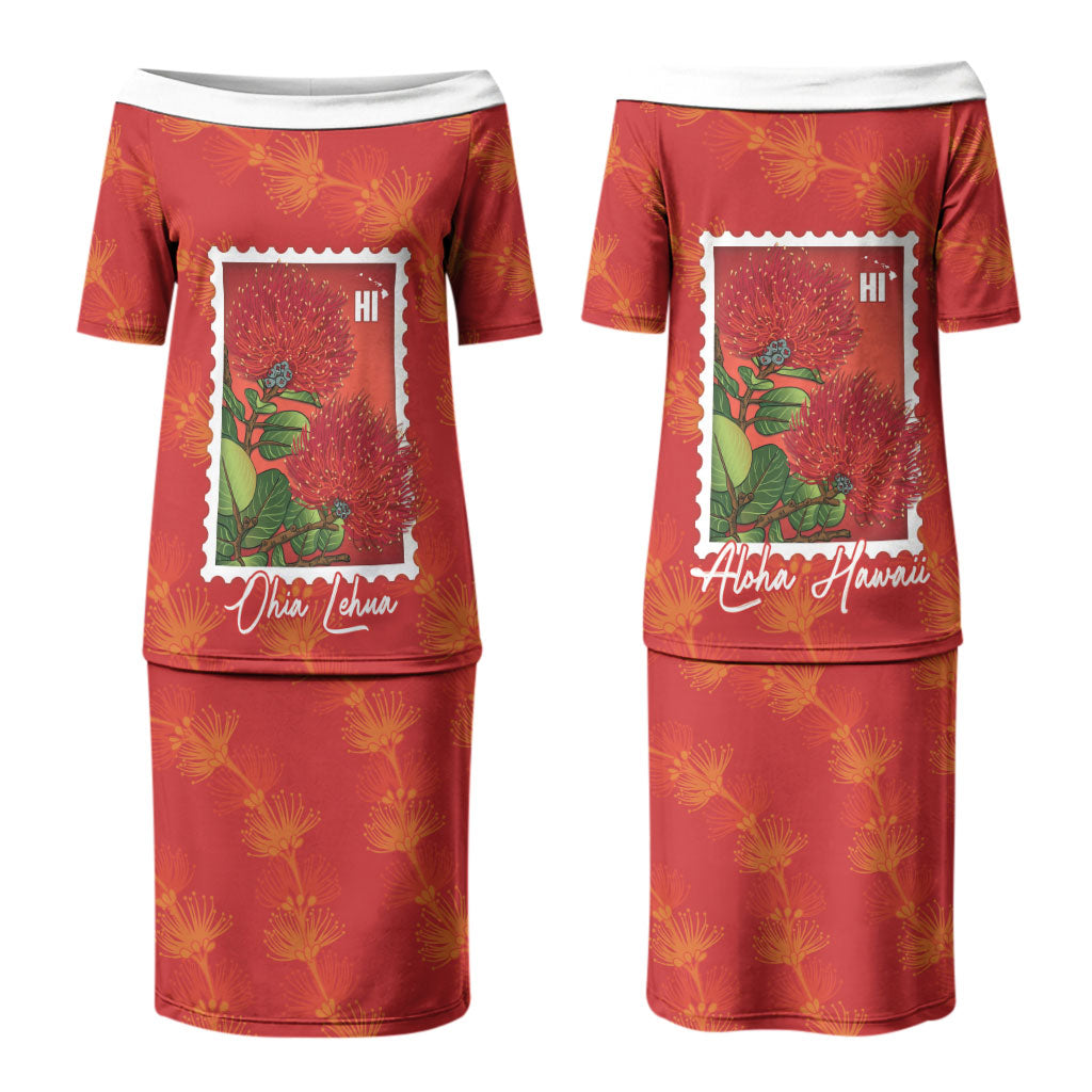 Aloha Hawaii Ohia Lehua Couples Matching Puletasi and Hawaiian Shirt Hawaiian Lei Stylized Stamp LT14 - Polynesian Pride