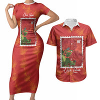 Aloha Hawaii Ohia Lehua Couples Matching Short Sleeve Bodycon Dress and Hawaiian Shirt Hawaiian Lei Stylized Stamp LT14 Red - Polynesian Pride