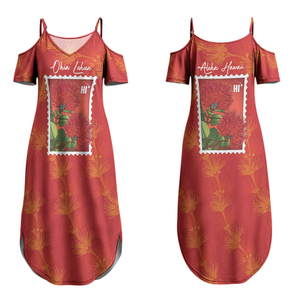 Aloha Hawaii Ohia Lehua Couples Matching Summer Maxi Dress and Long Sleeve Button Shirt Hawaiian Lei Stylized Stamp LT14 - Polynesian Pride