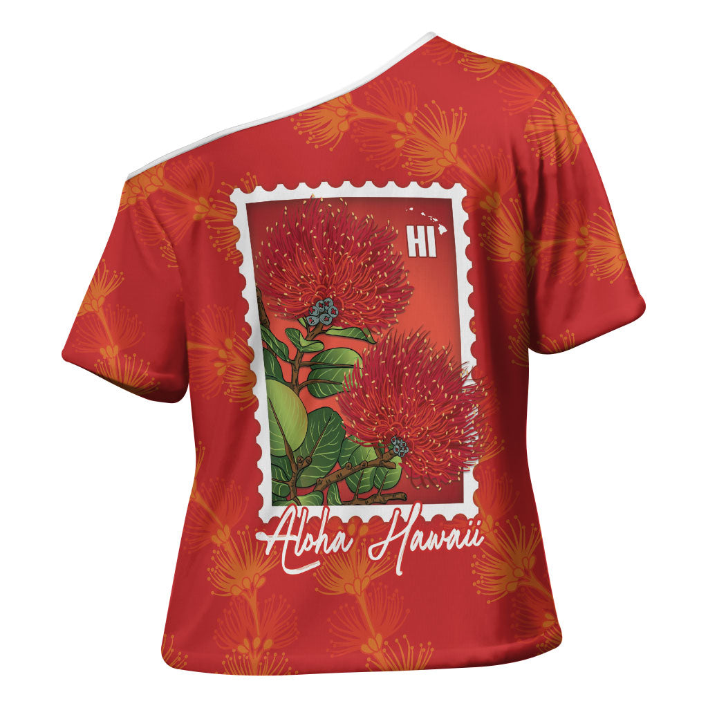 Aloha Hawaii Ohia Lehua Cross Shoulder Shirt Hawaiian Lei Stylized Stamp LT14 - Polynesian Pride