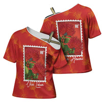 Aloha Hawaii Ohia Lehua Cross Shoulder Shirt Hawaiian Lei Stylized Stamp LT14 - Polynesian Pride