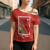 Aloha Hawaii Ohia Lehua Cross Shoulder Shirt Hawaiian Lei Stylized Stamp LT14 - Polynesian Pride