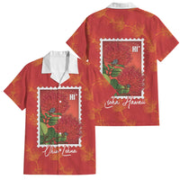 Aloha Hawaii Ohia Lehua Family Matching Puletasi and Hawaiian Shirt Hawaiian Lei Stylized Stamp LT14 Dad's Shirt - Short Sleeve Red - Polynesian Pride