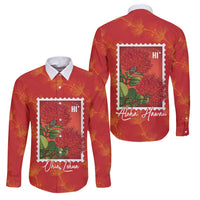 Aloha Hawaii Ohia Lehua Family Matching Puletasi and Hawaiian Shirt Hawaiian Lei Stylized Stamp LT14 Dad's Shirt - Long Sleeve Red - Polynesian Pride