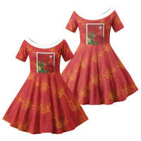 Aloha Hawaii Ohia Lehua Family Matching Puletasi and Hawaiian Shirt Hawaiian Lei Stylized Stamp LT14 Daughter's Dress Red - Polynesian Pride