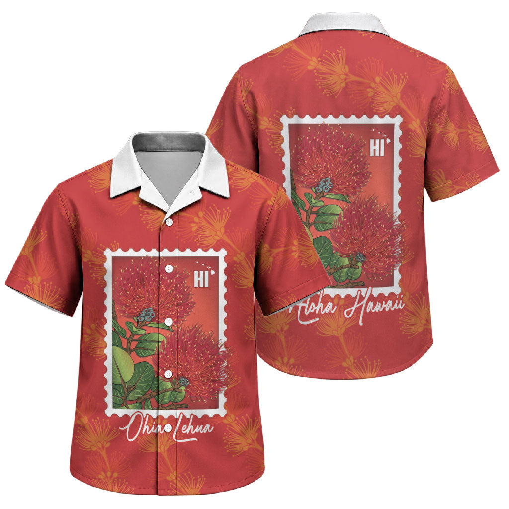 Aloha Hawaii Ohia Lehua Family Matching Puletasi and Hawaiian Shirt Hawaiian Lei Stylized Stamp LT14 Son's Shirt Red - Polynesian Pride