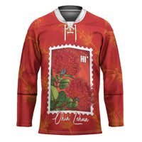 Aloha Hawaii Ohia Lehua Hockey Jersey Hawaiian Lei Stylized Stamp LT14 Unisex Red - Polynesian Pride