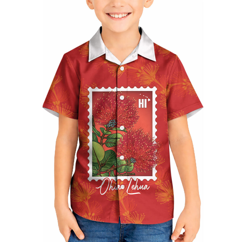 Aloha Hawaii Ohia Lehua Kid Hawaiian Shirt Hawaiian Lei Stylized Stamp
