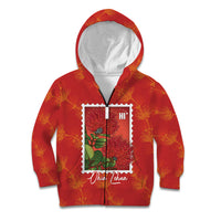 Aloha Hawaii Ohia Lehua Kid Hoodie Hawaiian Lei Stylized Stamp LT14 Zip Hoodie Red - Polynesian Pride