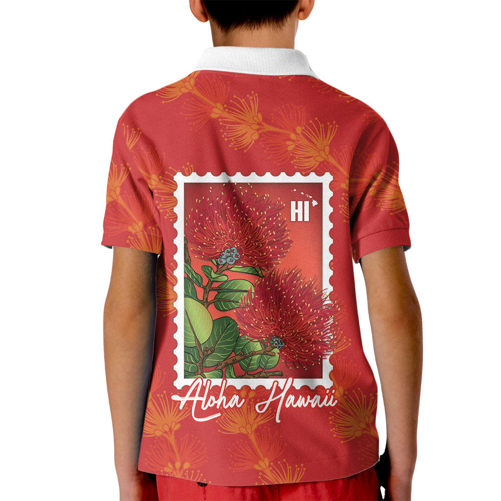 Aloha Hawaii Ohia Lehua Kid Polo Shirt Hawaiian Lei Stylized Stamp LT14 - Polynesian Pride
