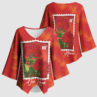 Aloha Hawaii Ohia Lehua Kimono Sleeve Blouse Hawaiian Lei Stylized Stamp LT14 - Polynesian Pride
