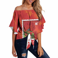 Aloha Hawaii Ohia Lehua Off Shoulder Wrap Waist Top Hawaiian Lei Stylized Stamp LT14 Red - Polynesian Pride
