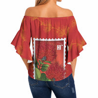 Aloha Hawaii Ohia Lehua Off Shoulder Wrap Waist Top Hawaiian Lei Stylized Stamp LT14 - Polynesian Pride