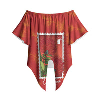 Aloha Hawaii Ohia Lehua Off Shoulder Wrap Waist Top Hawaiian Lei Stylized Stamp LT14 - Polynesian Pride