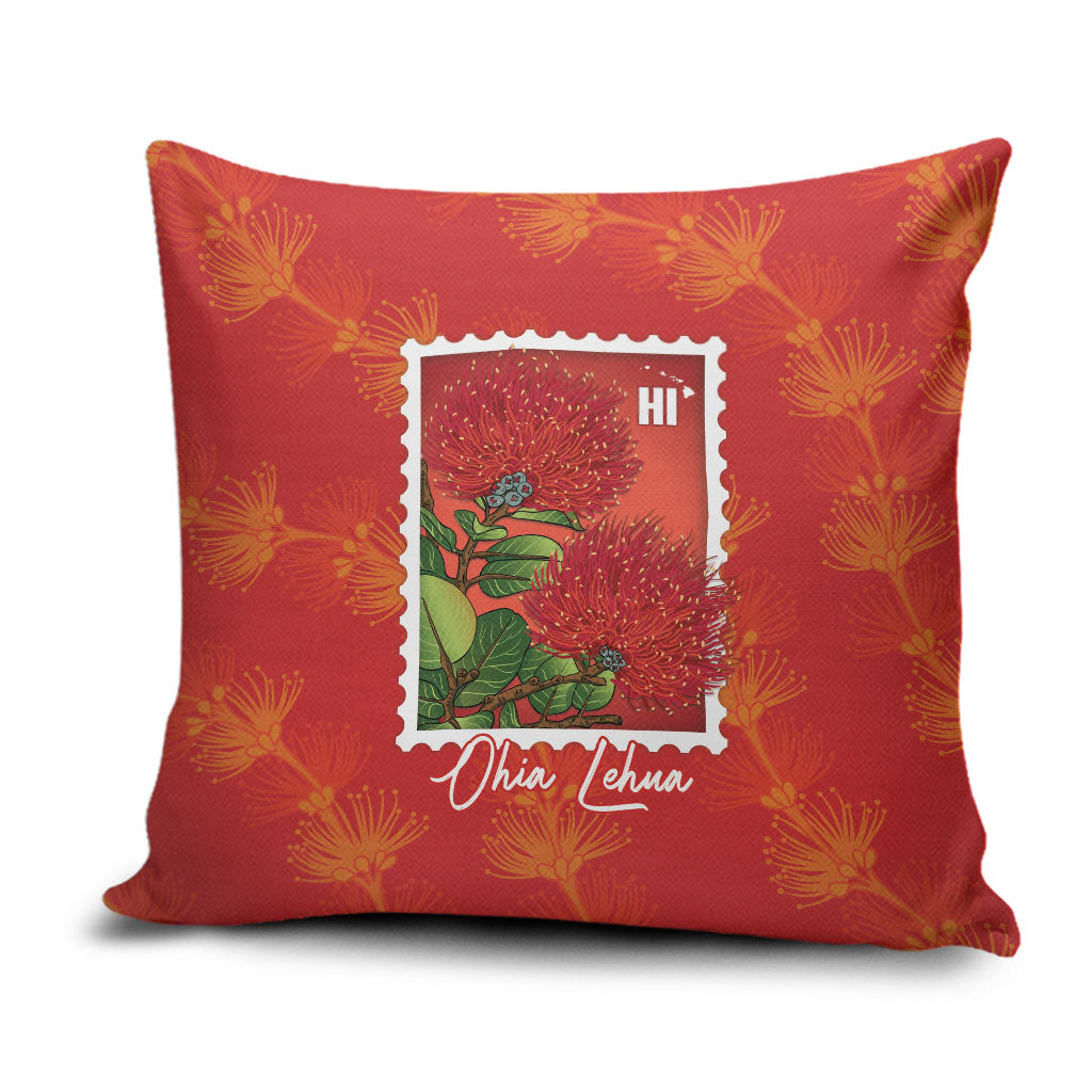 Aloha Hawaii Ohia Lehua Pillow Cover Hawaiian Lei Stylized Stamp LT14 Red - Polynesian Pride