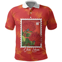 Aloha Hawaii Ohia Lehua Polo Shirt Hawaiian Lei Stylized Stamp LT14 Red - Polynesian Pride