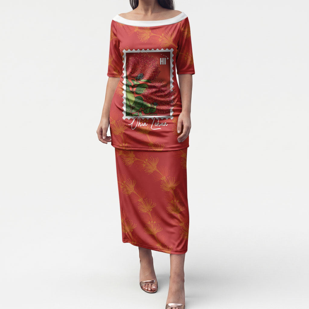 Aloha Hawaii Ohia Lehua Puletasi Hawaiian Lei Stylized Stamp LT14 Long Dress Red - Polynesian Pride