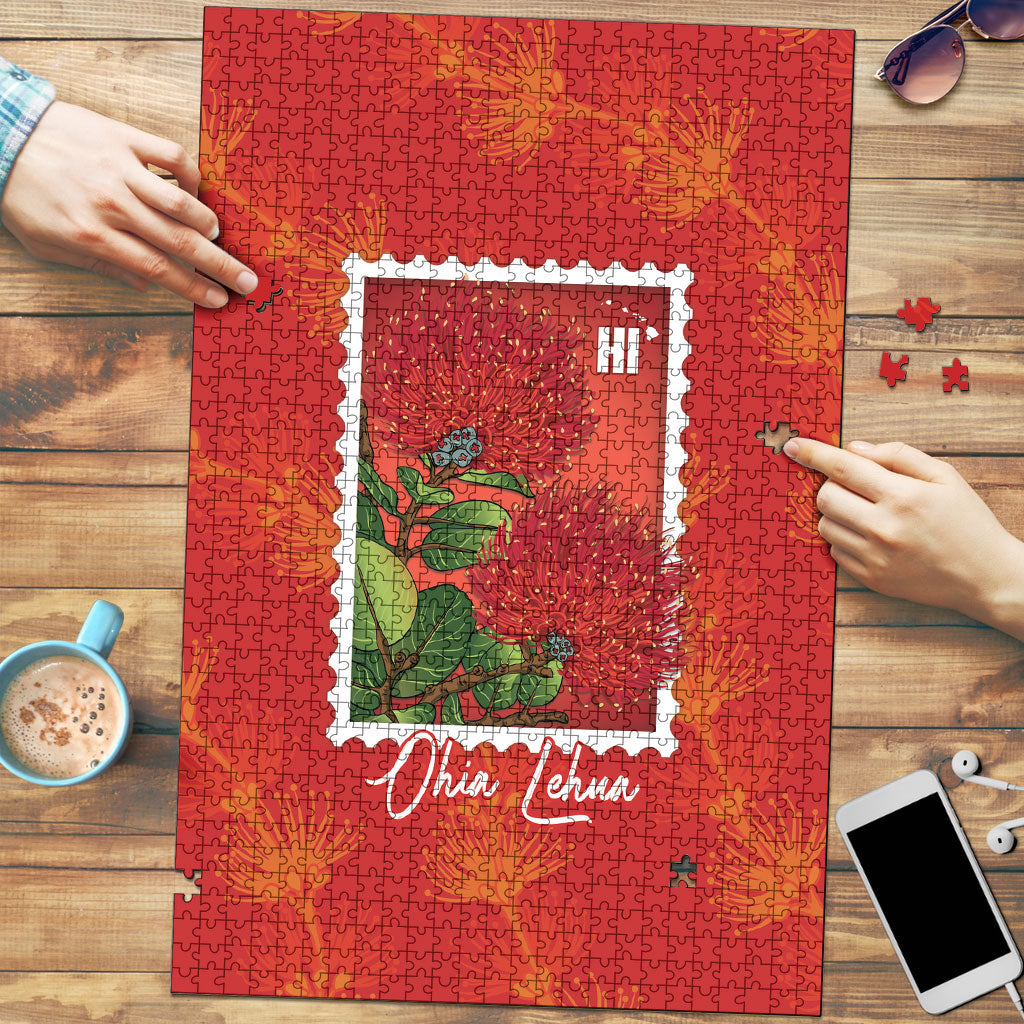 Aloha Hawaii Ohia Lehua Puzzle Hawaiian Lei Stylized Stamp LT14 Red - Polynesian Pride