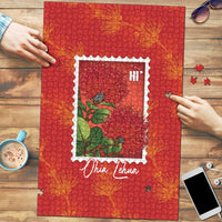 Aloha Hawaii Ohia Lehua Puzzle Hawaiian Lei Stylized Stamp LT14 Red - Polynesian Pride