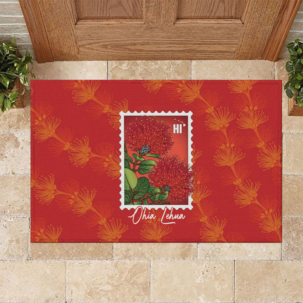 Aloha Hawaii Ohia Lehua Rubber Doormat Hawaiian Lei Stylized Stamp LT14 Red - Polynesian Pride