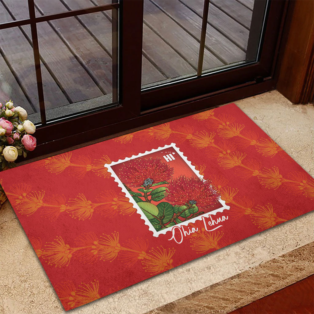 Aloha Hawaii Ohia Lehua Rubber Doormat Hawaiian Lei Stylized Stamp LT14 - Polynesian Pride