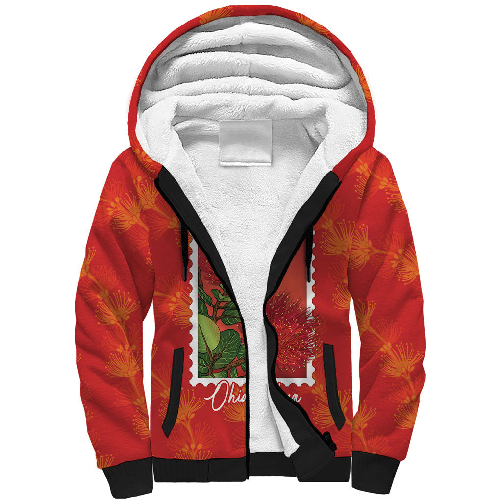 Aloha Hawaii Ohia Lehua Sherpa Hoodie Hawaiian Lei Stylized Stamp LT14 Unisex Red - Polynesian Pride
