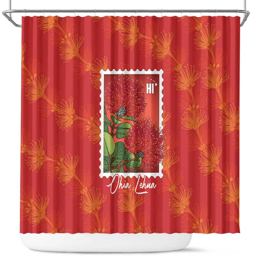 Aloha Hawaii Ohia Lehua Shower Curtain Hawaiian Lei Stylized Stamp LT14 Red - Polynesian Pride