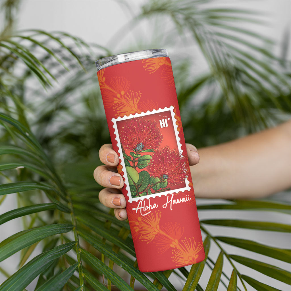 Aloha Hawaii Ohia Lehua Skinny Tumbler Hawaiian Lei Stylized Stamp LT14 - Polynesian Pride