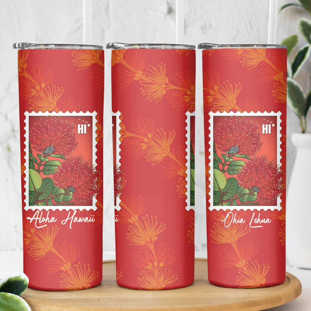 Aloha Hawaii Ohia Lehua Skinny Tumbler Hawaiian Lei Stylized Stamp LT14 - Polynesian Pride