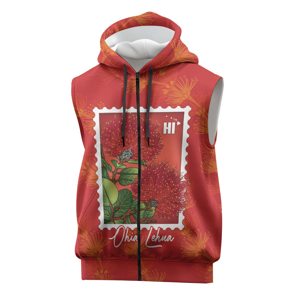 Aloha Hawaii Ohia Lehua Sleeveless Zip Hoodie Hawaiian Lei Stylized Stamp LT14 Red - Polynesian Pride