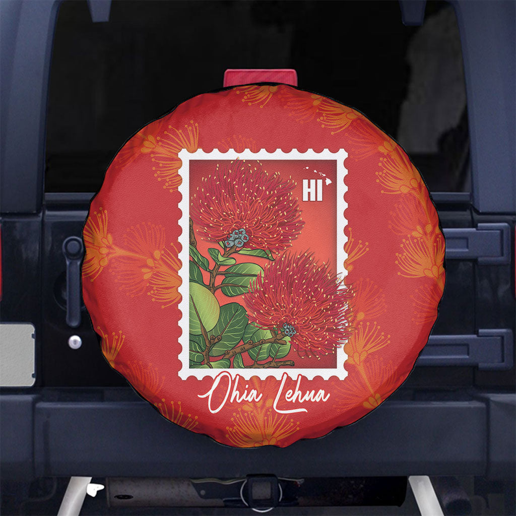 Aloha Hawaii Ohia Lehua Spare Tire Cover Hawaiian Lei Stylized Stamp LT14 No hole Red - Polynesian Pride
