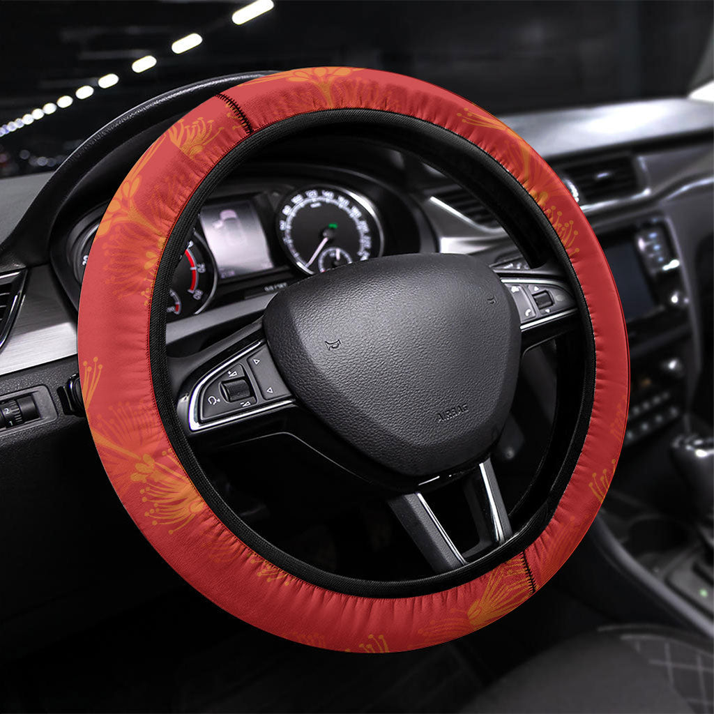 Aloha Hawaii Ohia Lehua Steering Wheel Cover Hawaiian Lei Stylized Stamp LT14 Universal Fit Red - Polynesian Pride