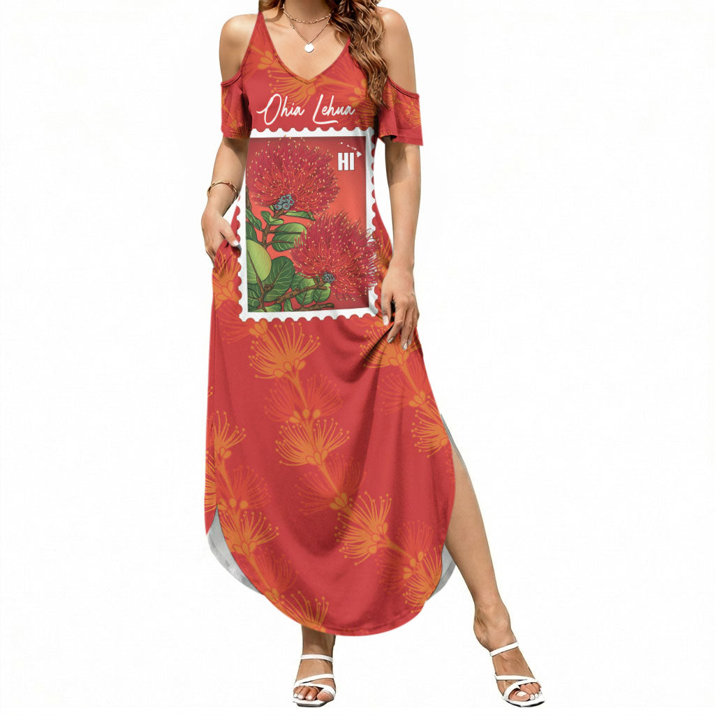 Aloha Hawaii Ohia Lehua Summer Maxi Dress Hawaiian Lei Stylized Stamp LT14 Women Red - Polynesian Pride