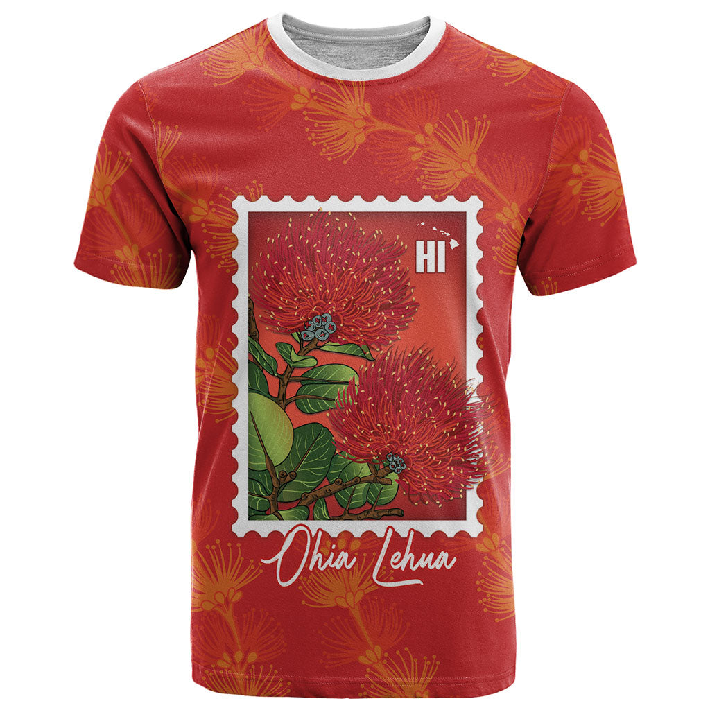 Aloha Hawaii Ohia Lehua T Shirt Hawaiian Lei Stylized Stamp LT14 Red - Polynesian Pride