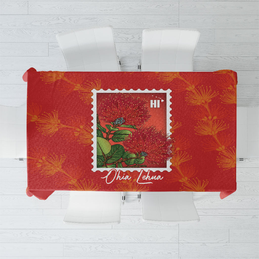 Aloha Hawaii Ohia Lehua Tablecloth Hawaiian Lei Stylized Stamp LT14 Red - Polynesian Pride