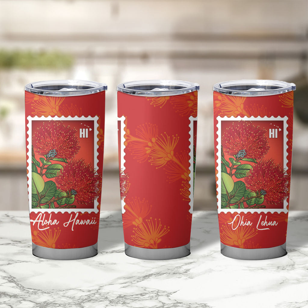 Aloha Hawaii Ohia Lehua Tumbler Cup Hawaiian Lei Stylized Stamp LT14 - Polynesian Pride