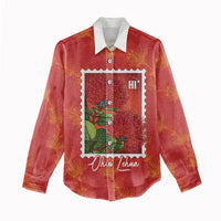 Aloha Hawaii Ohia Lehua Women Casual Shirt Hawaiian Lei Stylized Stamp LT14 - Polynesian Pride
